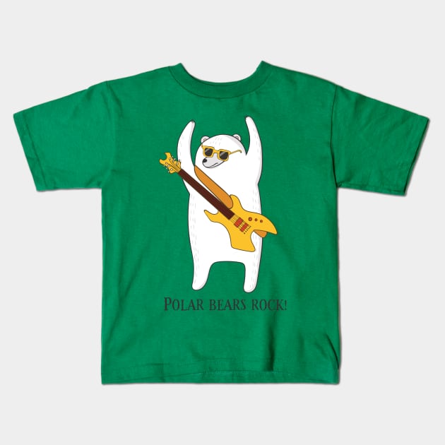 Polar Bears Rock, Funny Cute Polar Bear Kids T-Shirt by Dreamy Panda Designs